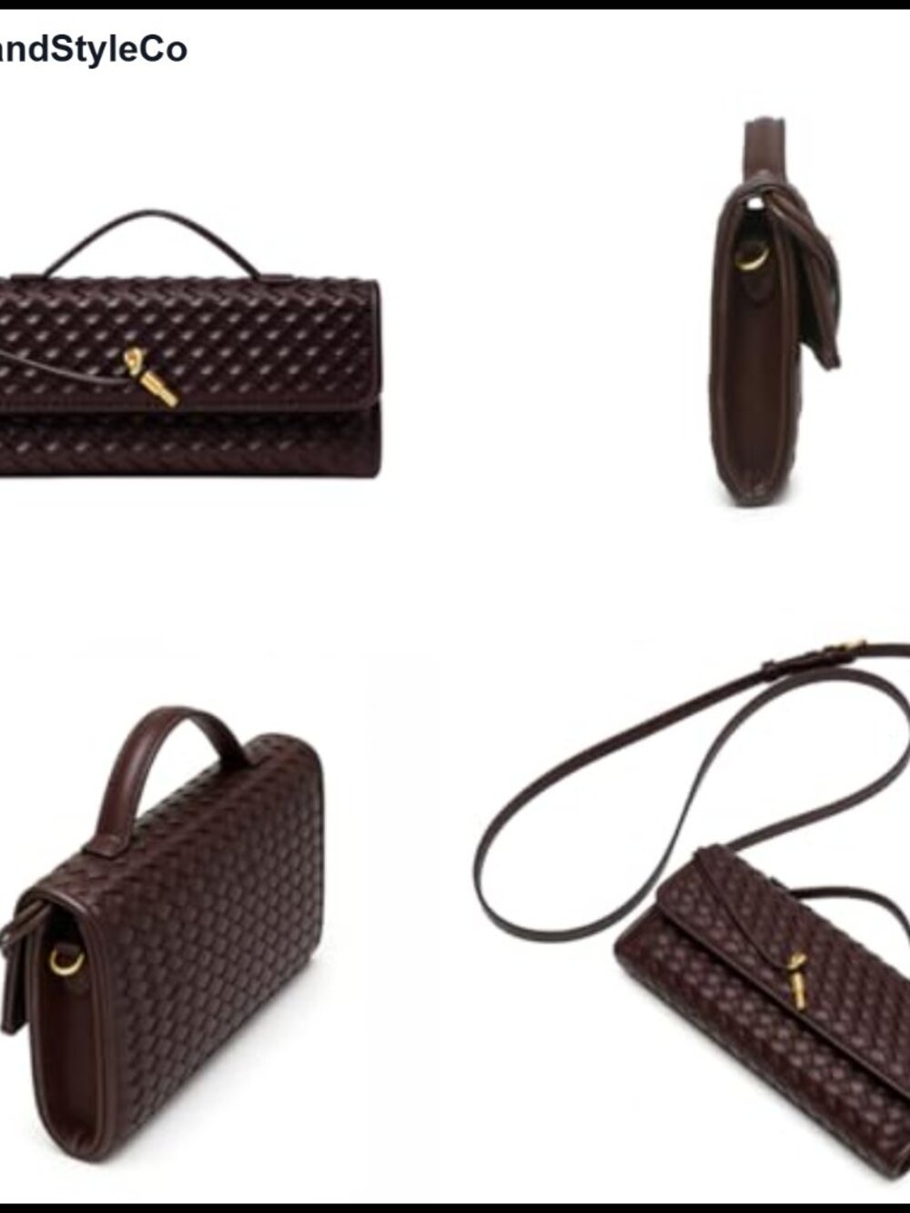 Woven Handbag for Women PU Leather Evening Clutch Crossbody Shoulder Bag - Picture 3 of 5